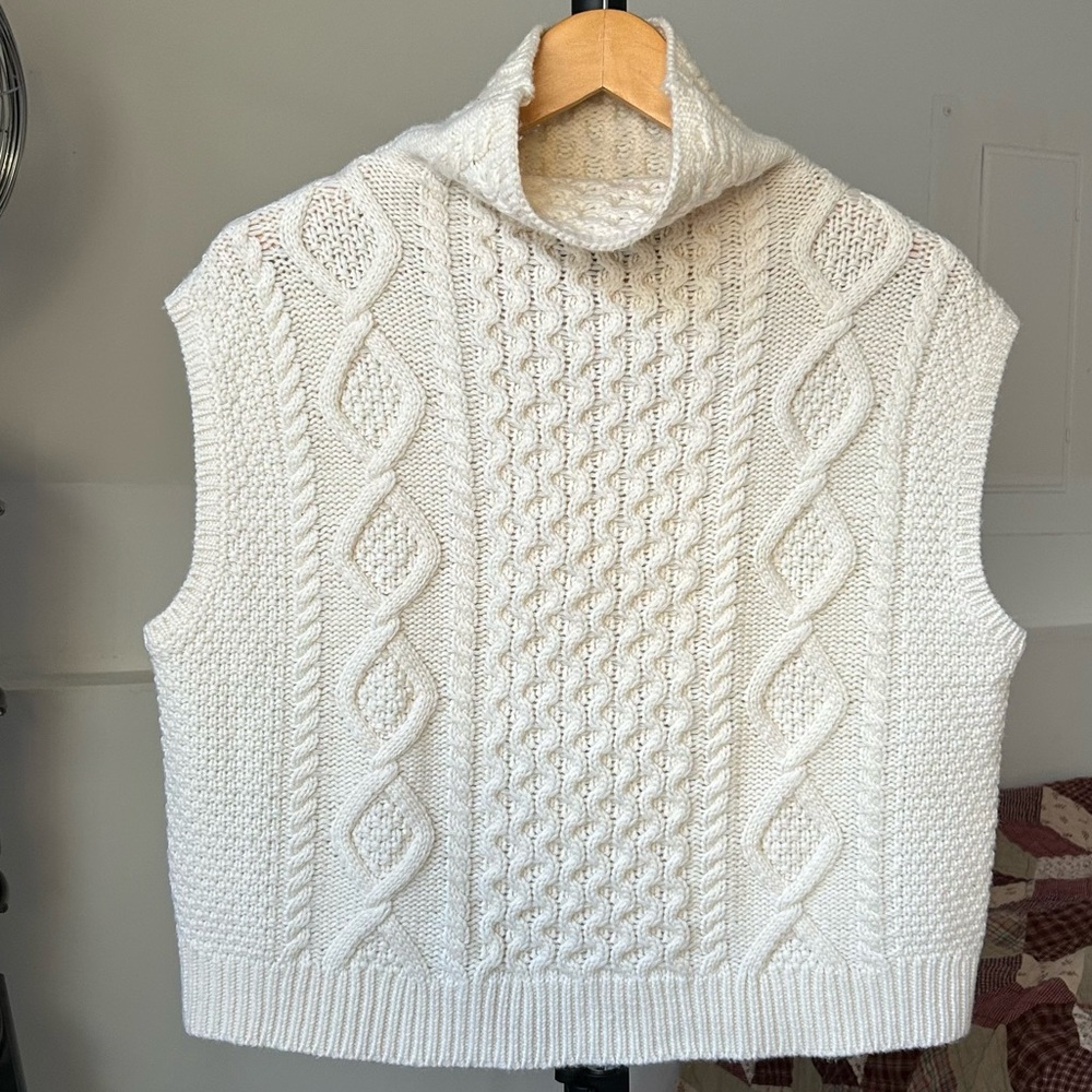 Polo Ralph Lauren Cable Knit Turtleneck Cream Sleeveless Sweater Women’s XS - Picture 2 of 7